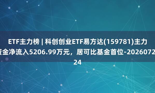 ETF主力榜 | 科创创业ETF易方达(159781)主力资金净流入5206.99万元，居可比基金首位-20260724