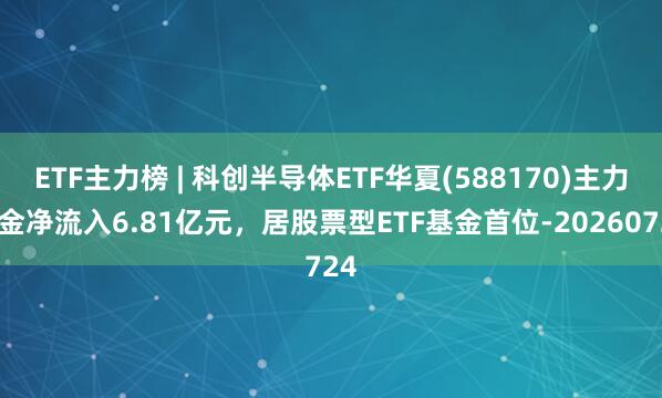 ETF主力榜 | 科创半导体ETF华夏(588170)主力资金净流入6.81亿元，居股票型ETF基金首位-20260724