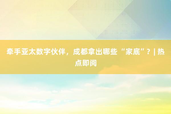 牵手亚太数字伙伴，成都拿出哪些 “家底”？| 热点即阅