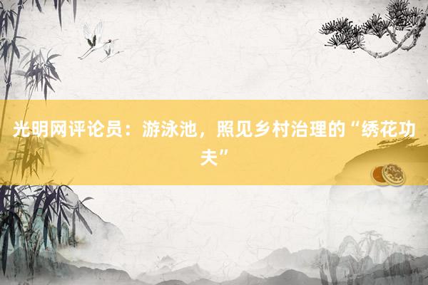 光明网评论员：游泳池，照见乡村治理的“绣花功夫”
