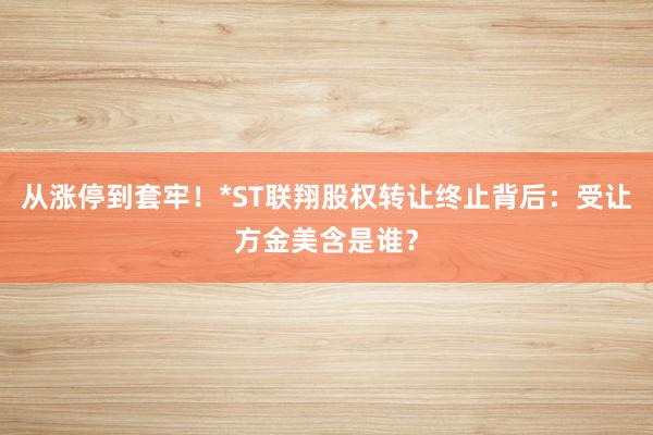 从涨停到套牢！*ST联翔股权转让终止背后：受让方金美含是谁？