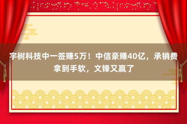 宇树科技中一签赚5万！中信豪赚40亿，承销费拿到手软，文锋又赢了