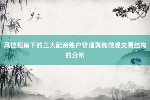 风控视角下的三大配资账户管理聚焦微观交易结构的分析