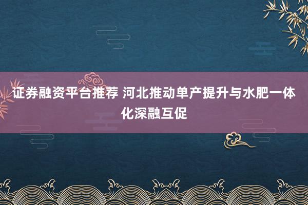 证券融资平台推荐 河北推动单产提升与水肥一体化深融互促
