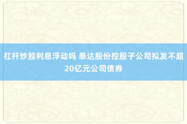 杠杆炒股利息浮动吗 泰达股份控股子公司拟发不超20亿元公司债券