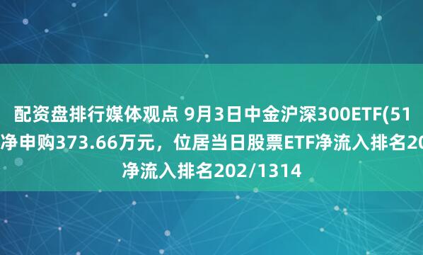 配资盘排行媒体观点 9月3日中金沪深300ETF(510320)获净申购373.66万元，位居当日股票ETF净流入排名202/1314