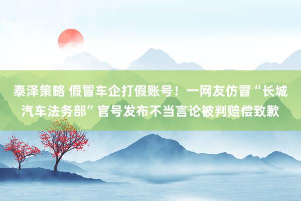 泰泽策略 假冒车企打假账号！一网友仿冒“长城汽车法务部”官号发布不当言论被判赔偿致歉
