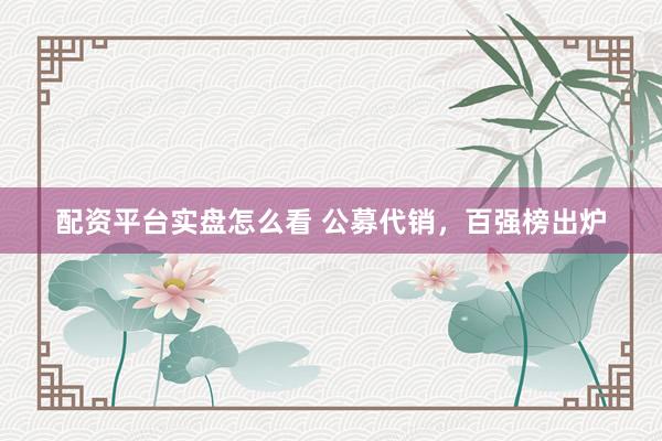 配资平台实盘怎么看 公募代销，百强榜出炉