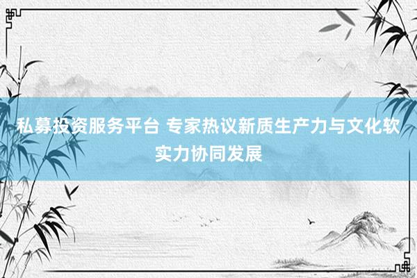 私募投资服务平台 专家热议新质生产力与文化软实力协同发展
