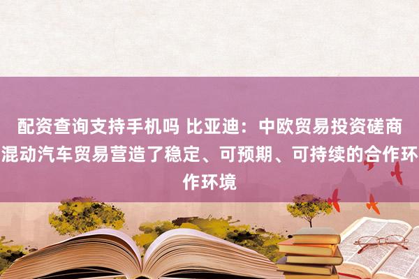 配资查询支持手机吗 比亚迪：中欧贸易投资磋商为混动汽车贸易营造了稳定、可预期、可持续的合作环境