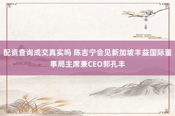配资查询成交真实吗 陈吉宁会见新加坡丰益国际董事局主席兼CEO郭孔丰
